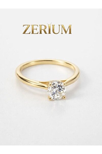 ZERİUM Gold / Gold Color Women's Solitaire Ring Xuping Series Number 14