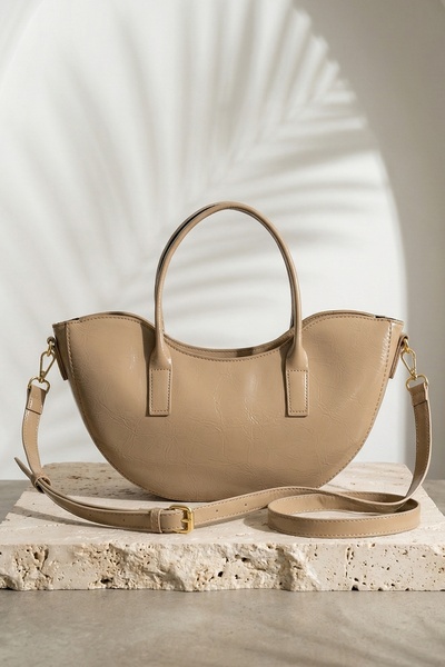 InStyle Women's Half Moon Beige Hand and Shoulder Bag