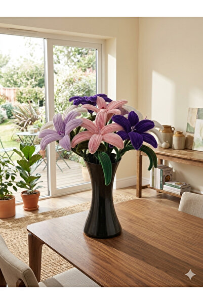 Bvinan باقة زهور شانيل مصنوعة يدويًا - تصميم زخرفي من 8 فروع (باستثناء الفازة)