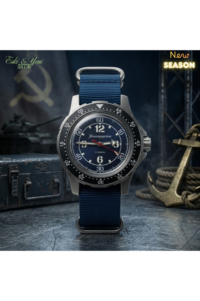 ESKİ YENİ ANTİK Vostok Komandirskie Mechanical Winding Watch Navy Blue Dial N...