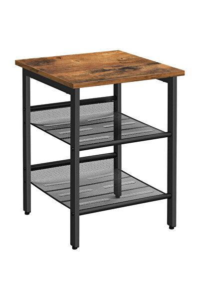 VASAGLE Side Table with Adjustable Metal Shelves, 40x40x55cm, Rustic Brown/Black