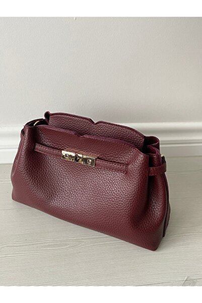 nura Δερμάτινη τσάντα ώμου μπορντό που κλειδώνει