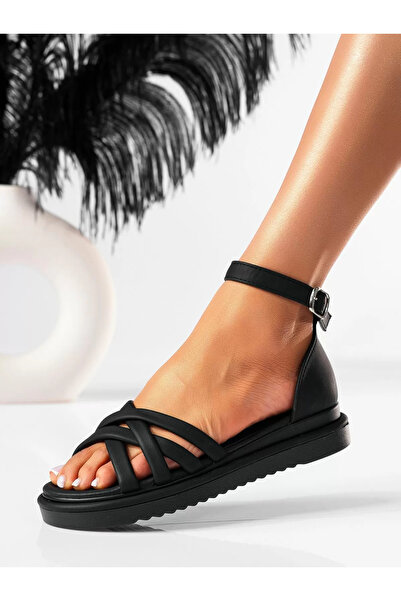 Zaira Women's black platform sandals made of eco-leather Gemma #19526 - 40