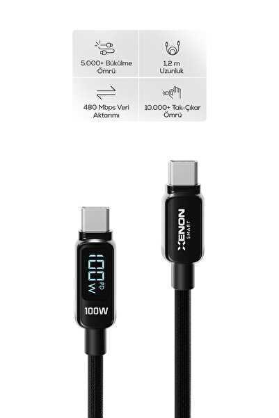 Xenon Smart Type-C to Type-C Hızlı Şarj Kablosu | 100W PD, 1.2m, 480Mbps, Led Gösterge, Örgü (X6428)