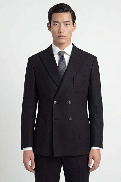 Giotelli Men's black straight pointed collar 6 drop fully lined double slit v...