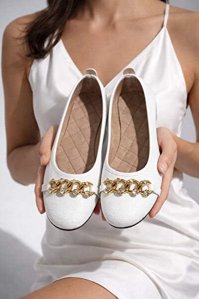 FootFrenzy Pantofi de balerină cu lanțuri pentru femei Liva – Balerini elegan...