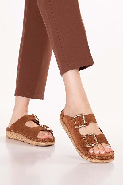 Gondol Удобни чехли от естествена кожа с двойна катарама, rh.200, телесен велур