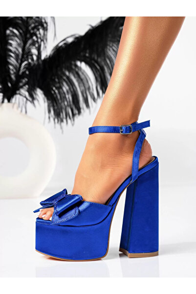 Zaira Sandale cu toc dama bleumarin din satin Abana #19454 - 37