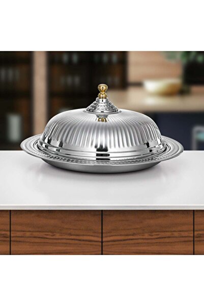 Almarjan Diwan Tray with Cover 50 cm Silver