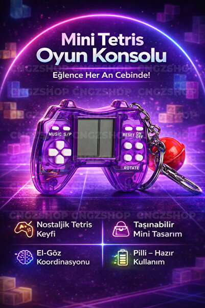 CNGZSHOP سلسلة مفاتيح على شكل وحدة تحكم ألعاب تيتريس
