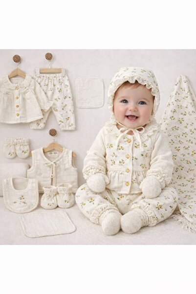 MİLAYS LİFE HOME COLLECTİON KIZ BEBEK MÜSLİN ÇİÇEK KABARTMALI SET 0-3 AY
