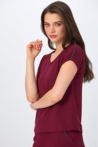 İKİLER Yuvarlak Yaka Omuzu Şerit Detaylı S-Shirt 026-2104