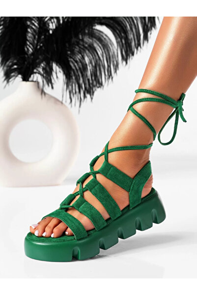Zaira Γυναικεία πράσινα σανδάλια πλατφόρμας από οικολογικό δέρμα ιβουάρ. # 19...