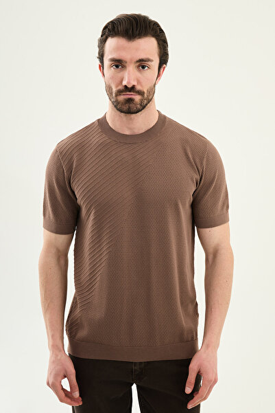 Mcr Pieced Slim Fit Crew Neck Men's Knitwear T-Shirt Milk Coffee - 11588.26Y