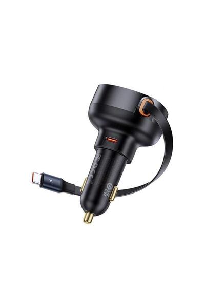 Baseus Incarcator auto Enjoyment Pro, 60W, cu cablu retractabil USB-C, Negru