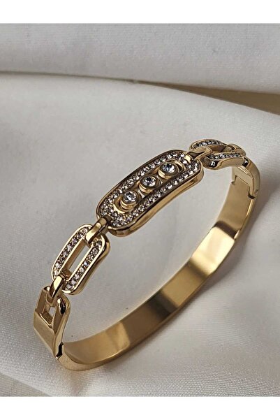 ZÜLİSCH KUYUMCU MODEL ÇELİK BİLEKLİK ZİRKON TAŞLI 14 K GOLD ZİNCİR MODEL