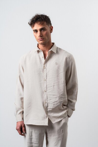 Respire Men's Rs Long Sleeve Modal Oversize Shirt Beige