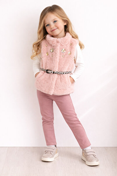 Yollo Kids Girl's Plush Vest and Belted Suit, Stylish 3-Piece Combination, Ag...