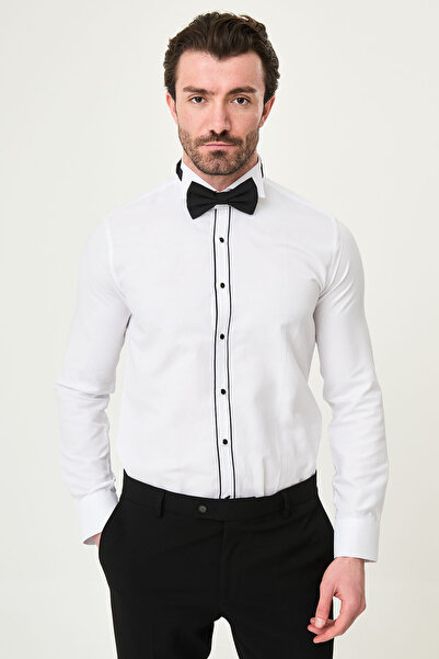 Mcr Cămașă pentru bărbați, slim fit, cu guler clasic și nasturi metalici, alb...