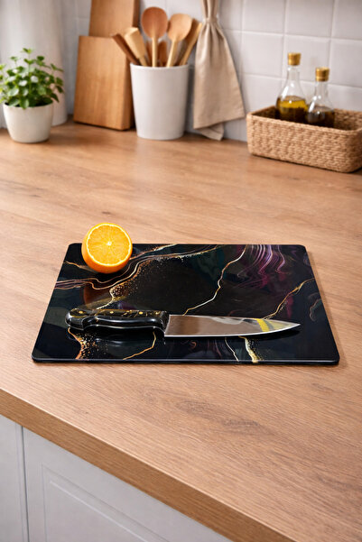 Zucci Home Tempered Unbreakable Glass Cutting Board |   Black Gold Marble |  ...