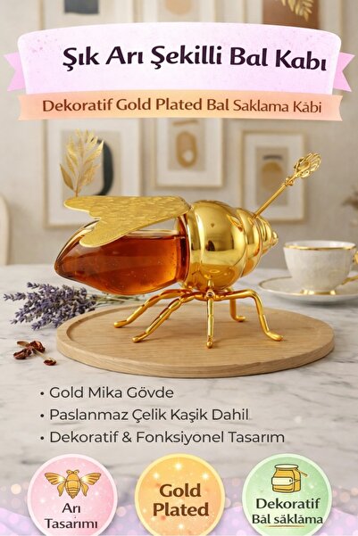 Keyfi Sepet Bee Design Honey Container – Gold Plated Decorative Honey Jar wit...