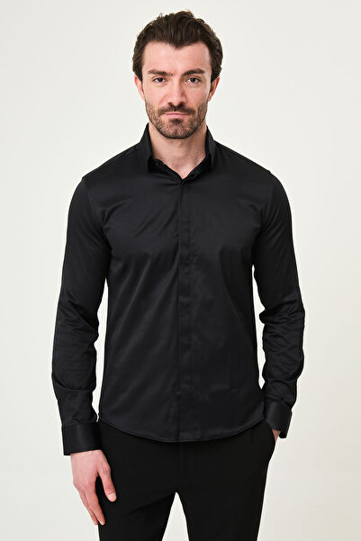 Mcr Чоловіча сорочка прямого крою з прихованими ґудзиками, чорного кольору - ...