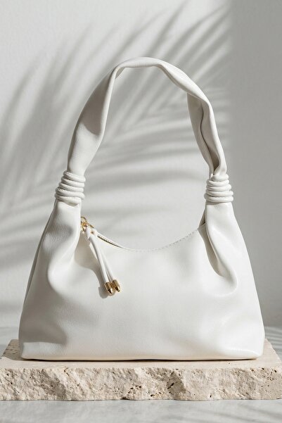 InStyle Drawstring Soft Textured Hand and Shoulder Bag White
