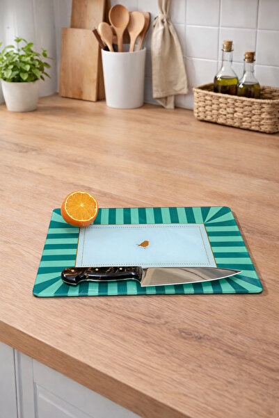 Zucci Home Tempered Unbreakable Glass Cutting Board |   Aqua Retro Sparrow | ...