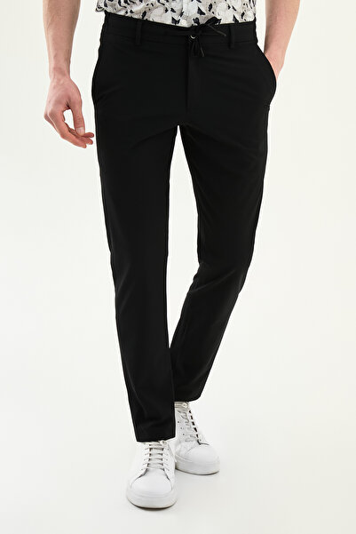 Mcr Straight Super Slim Fit Elastic Waist Drawstring Men's Trousers Black - 3...