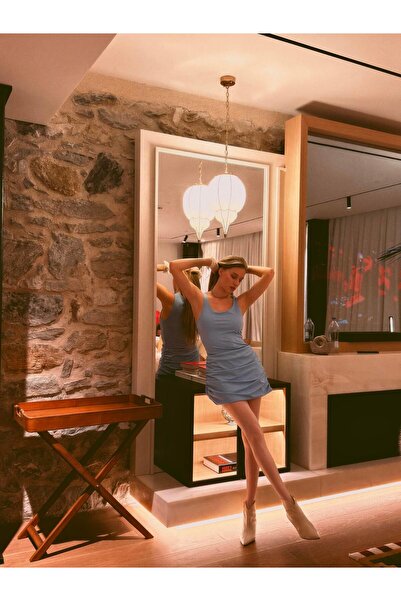 La Sarta Elira Büzgü Detaylı Şortlu Mavi Elbise