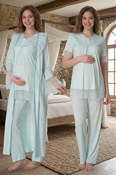 lohusahamile Set de pijamale de maternitate din bumbac cu halat Güpür