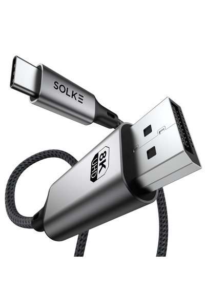 SOLKE USB-C to DisplayPort 1.4 Kablo 2 Metre - 8K 60Hz / 4K 144Hz Destekli Ty...