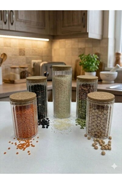 Perodia Set of 5 Optical Glass Jars with Bamboo Lids, Vacuum Food Storage Set...