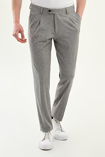 Mcr Patterned Slim Fit Pleated Men's Trousers Gray - 38357.26Y