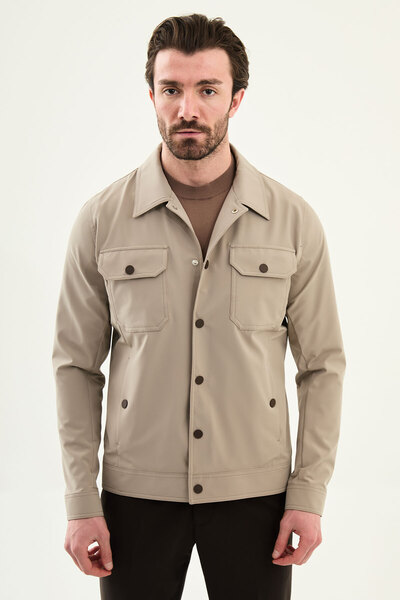 Mcr Ανδρικό παλτό με ίσια εφαρμογή, πέτο και πλαϊνές τσέπες, μπεζ - 39664.26Y