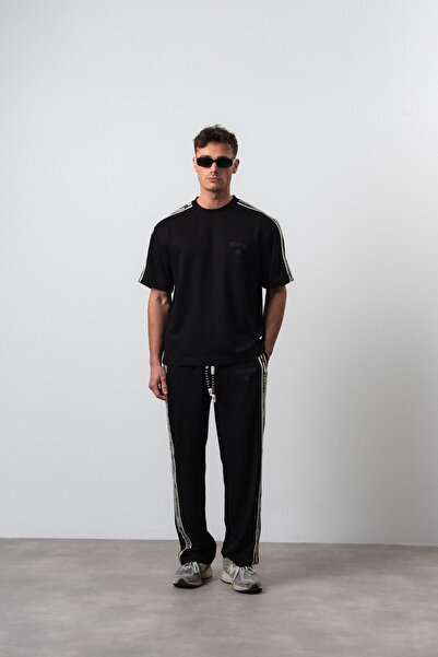 Respire Ανδρικό Σετ Μπλουζάκι και Παντελόνι με Ρίγες, Κανονική Εφαρμογή, Μαύρο