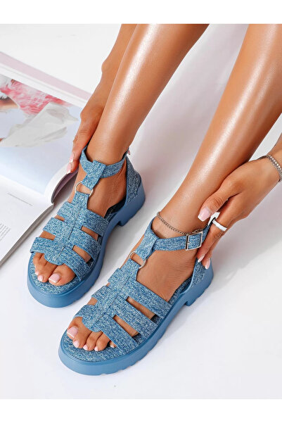 Zaira Blue platform sandals made of eco-leather Estela #19817 - 39