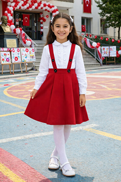 tinytrends Fustă cu bretele și cămașă albă pentru fete, set de rochie pentru ...