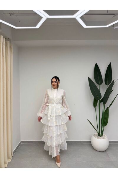 MARGA Layered Flounce Dress White