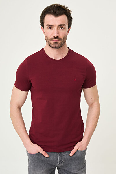 Mcr Plain Slim Fit Crew Neck Basic Men's T-Shirt Burgundy - 36873.26Y