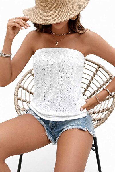 CASUALSTYLE Fisto Detaylı Lastikli Esnek Straplez Bluz