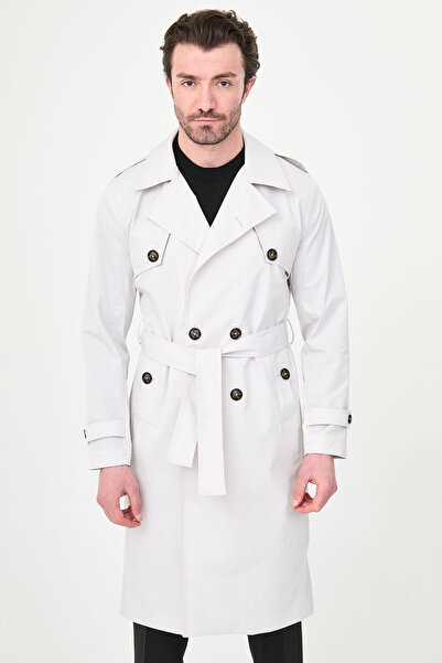 Mcr معطف طويل رجالي بقصة ضيقة وحزام وياقة مزدوجة - 21340.26Y