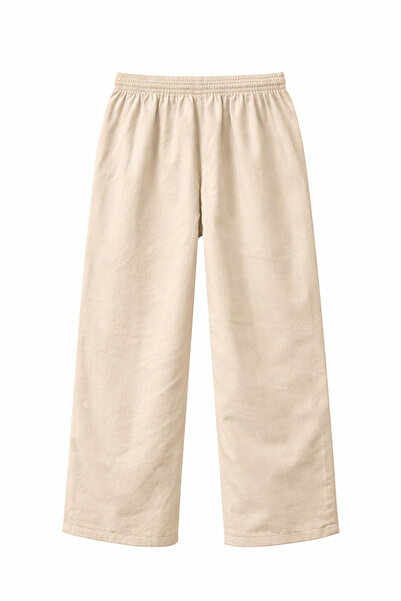 Mixray 4778 Women's Wide Leg Palazzo Flowy Gabardine Trousers Stone