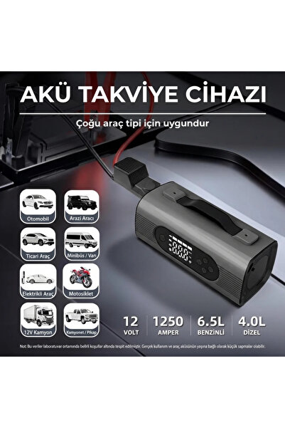 Merwish 8in1 Akü Takviye Kompresör 150 PSI Hava Pompası Powerbank Vakum LED Fener Taşınabilir