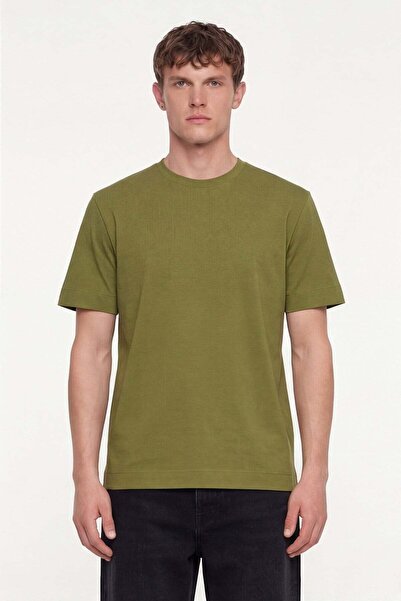 Sabri Özel Men's Pistachio Green Regular Fit 100% Cotton Basic T-Shirt