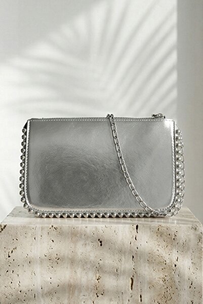 InStyle Silver Women's Bag with Staple Detail and Chain Strap