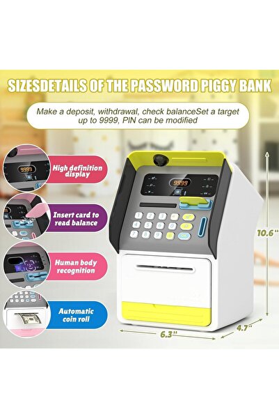 LAOBAN حصالة نقود معدنية للأطفال على شكل ماكينة صراف آلي مع بطاقة سحب للنقود ...