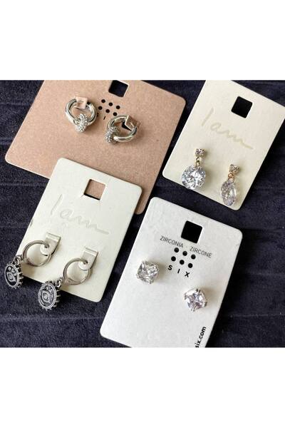 Luxiva 4 Pairs of Steel Zircon Stone Minimal Trend Women's Earring Set Advant...