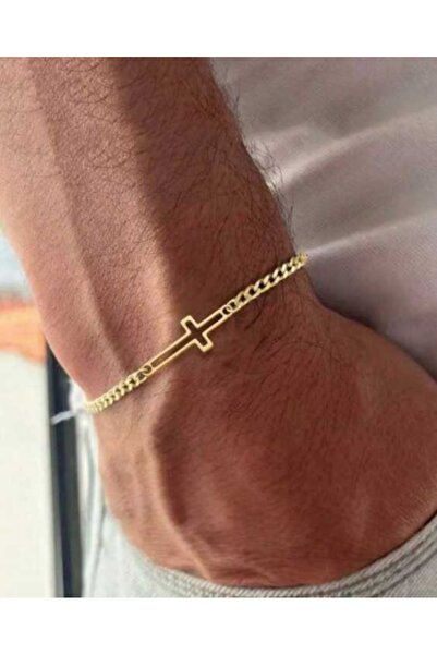 Outfitter Brățară bărbătească din oțel inoxidabil cu cruce aurie