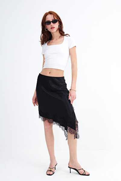 Addax Fusta asimetrică cu dantelă E18067